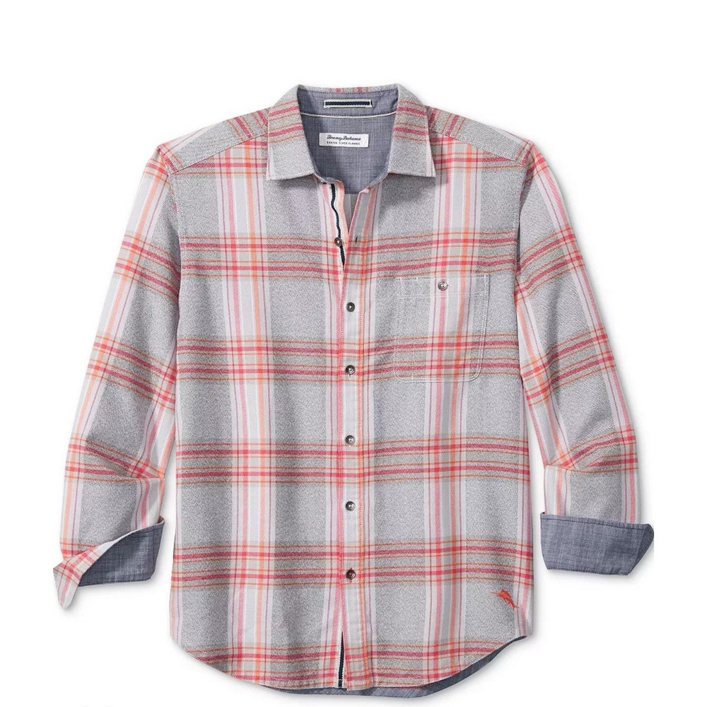 NWT Tommy Bahama Canyon Beach Flannel Long Sleeve Men's Shirt Pink Gray‎ Size L